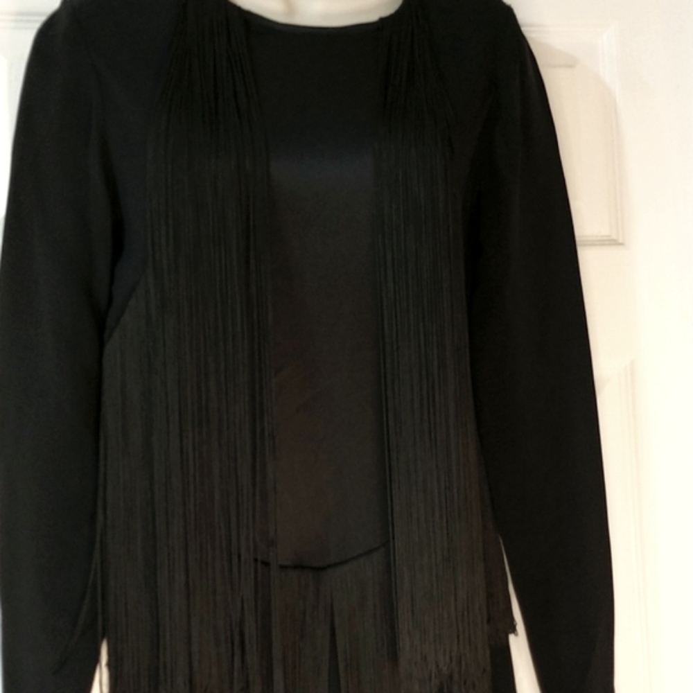 Stella McCartney Black Long Sleeve Black Fringe Dress Size 40 (US 6), EUC.